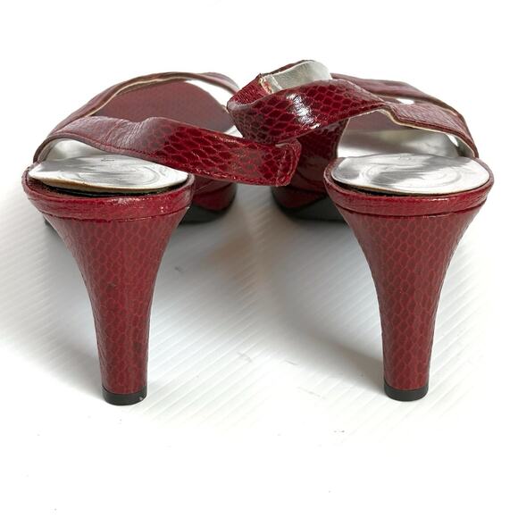 Etienne Aigner Sling Back Shoes Open Toe Womens US 9.5 Ophelia Snakeskin Red - Picture 2 of 10